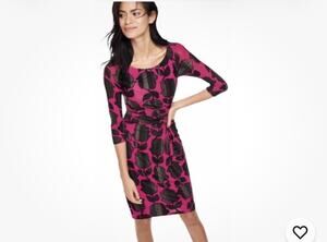 Boden Harper Ruched Floral Pink/Black Dress Womens Size 10 Feminine Modest